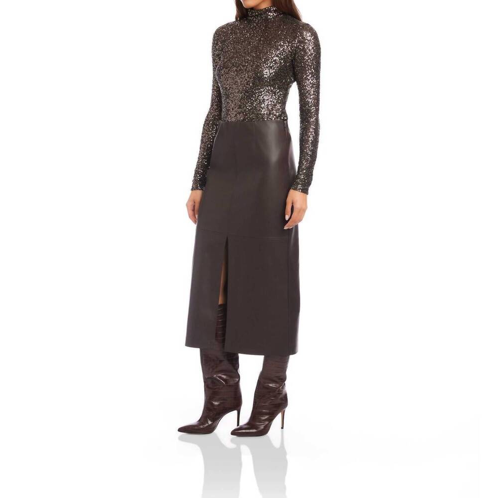 NEW FIFTEEN TWENTY kaia faux leather midi skirt in brown - Picture 4 of 5